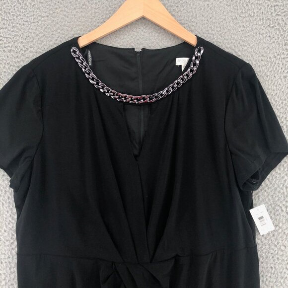 BISOU BISOU Dress Womens 22W Plus Black Sheath Pleated Cut Out Chain Travel Knit - Picture 2 of 13